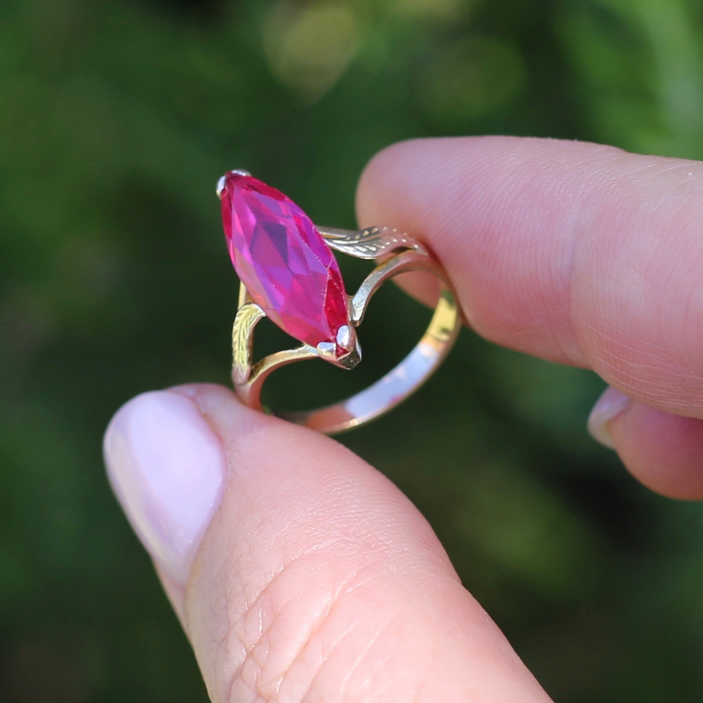 Mid Century Russian Synthetic Ruby Ring, 14ct Rosey Gold, size L1/2 or 6