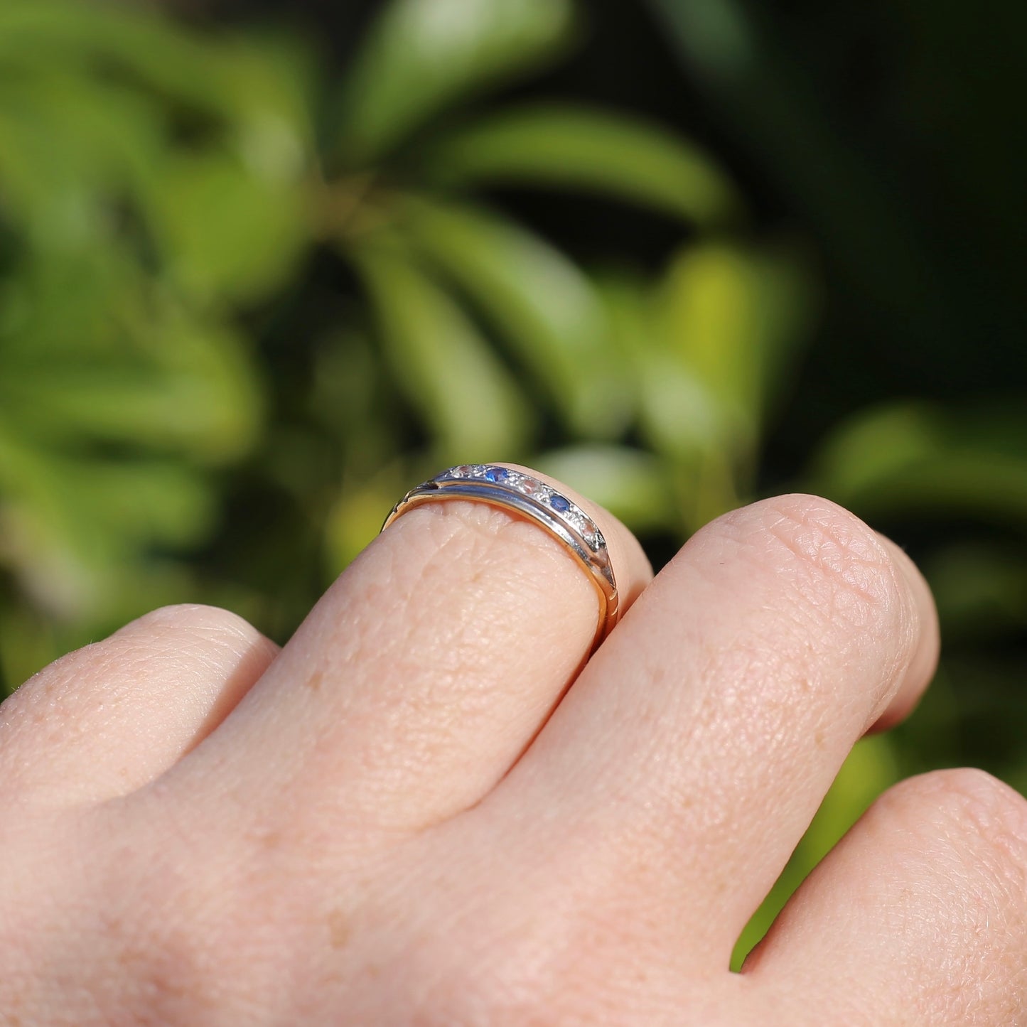 1930s 15ct Gold and Platinum 5 Stone Spinel Ring, 15ct Yellow Gold & Platinum, size M1/2 or 6.5