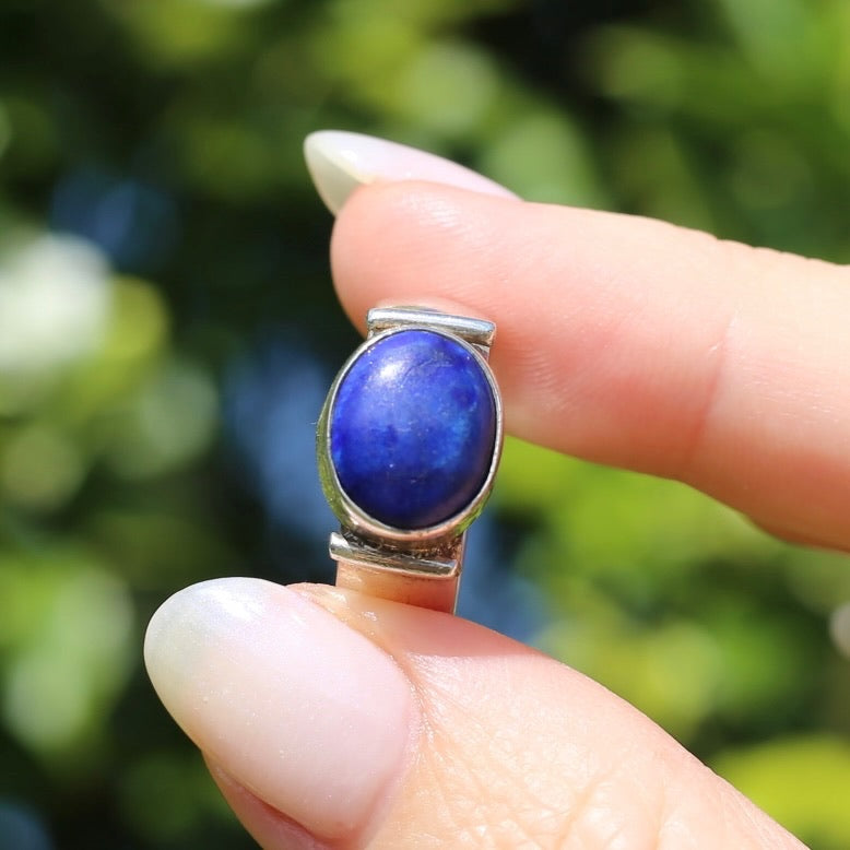 East West Set Oval Lapis Lazuli, Sterling Silver, size P or 7.5 (fits about a size smaller)