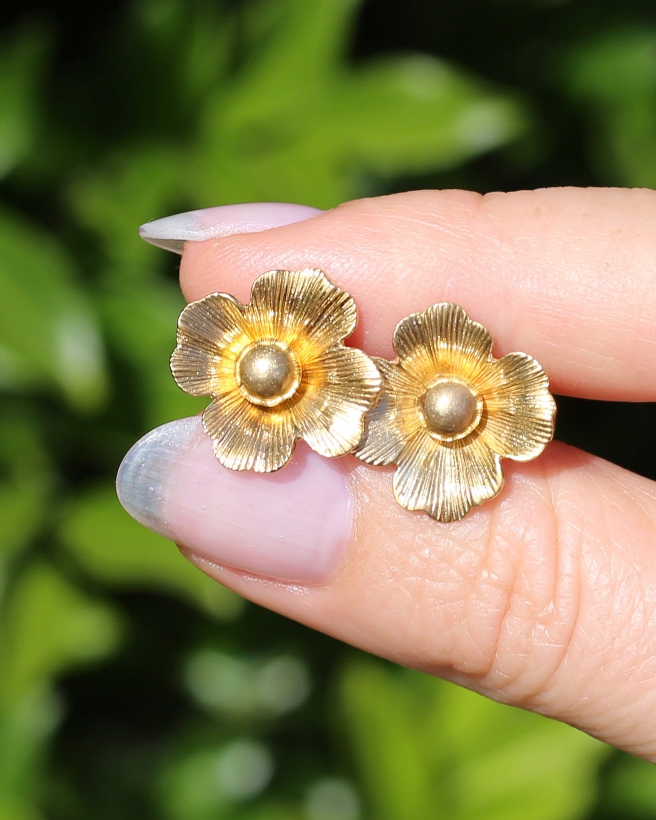 Vintage 1950s Large Floral Earring Studs, 9ct Gold (14K butterflies), Birmingham Made, 3.27g