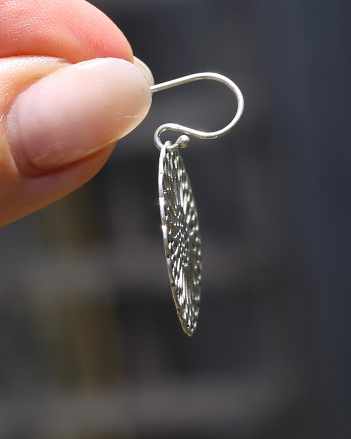 Silver Mandala Earrings on Earwires, Sterling Silver, 4.0g