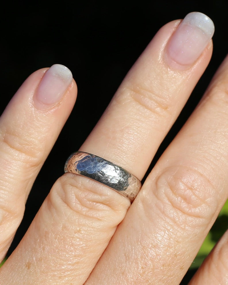 Textured, Hammered Finish Half Round Band, Sterling Silver, size L1/2 or 6 - will fit more like K1/2 or 5.5 due to width, 3.17g