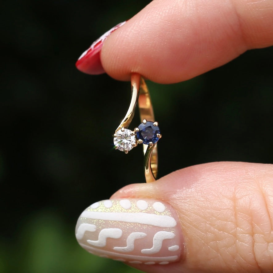 Sapphire and Diamond Toi et Moi, 18ct Yellow Gold, size N or 6.75