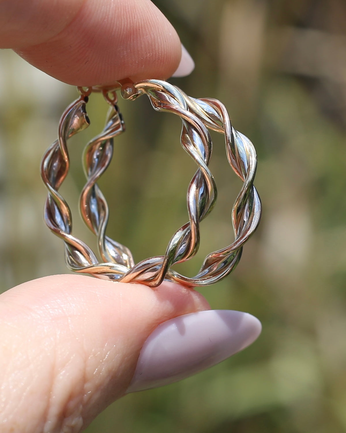 Tri-Colour Gold Twisted Hoop Earrings, 9ct Rose, Yellow and White Gold, 27.75mm, 2.73g