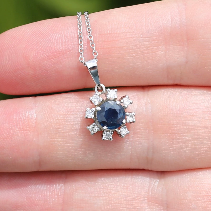 1.15ct Sapphire and Diamond Pendant, 14ct White Gold, with 9ct White Gold Chain