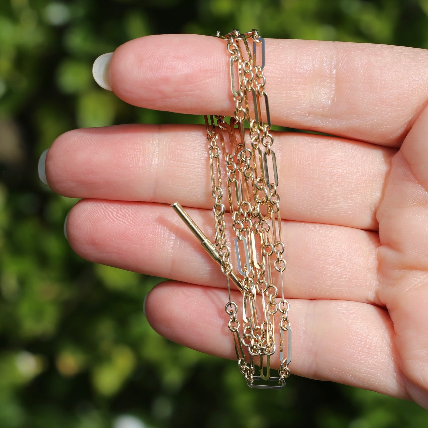 Delicate Paperclip Chain with T-bar, 9ct Yellow Gold, 47cm with 1cm T-Bar drop