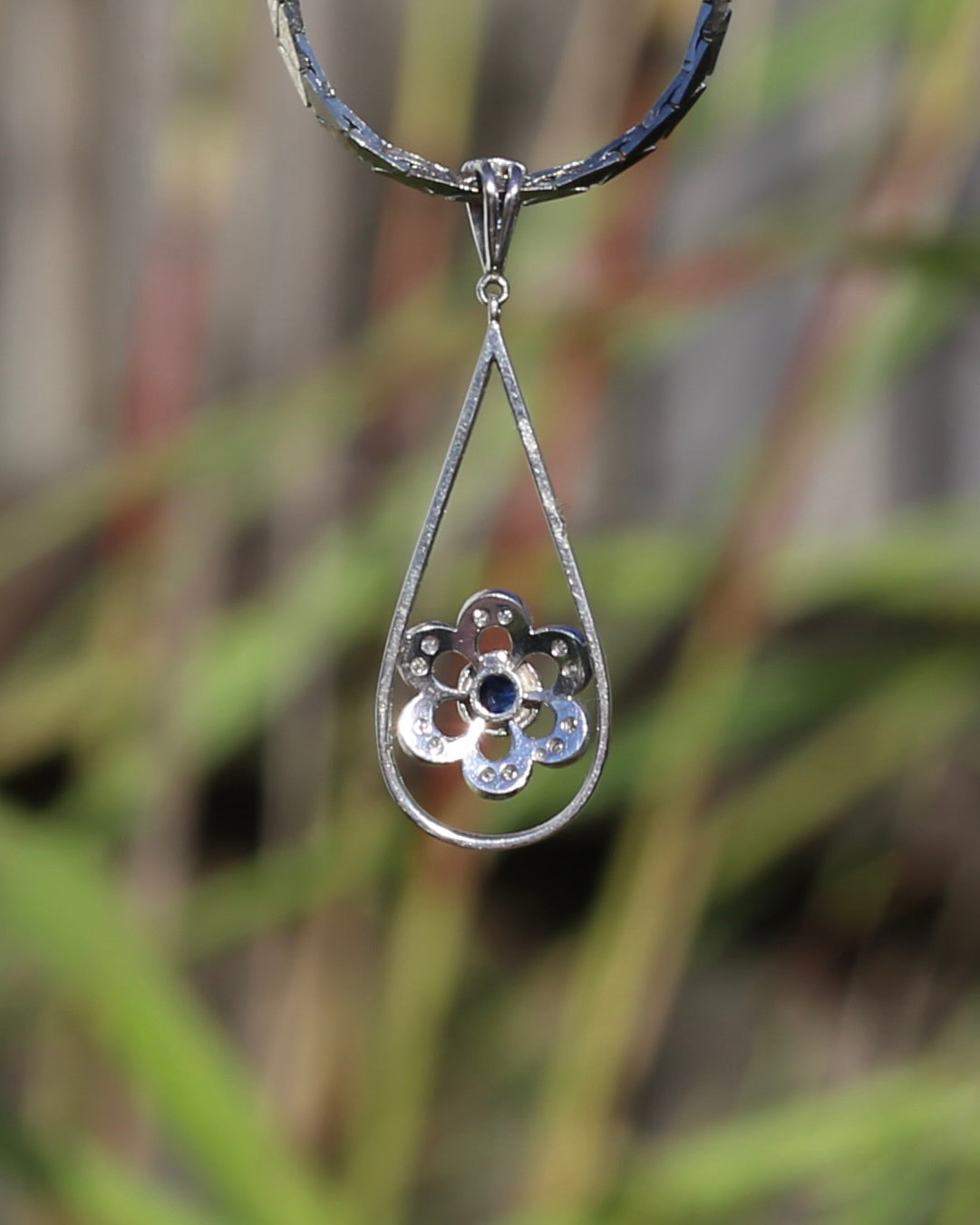 Vintage Natural Sapphire and Diamond Pendant, 18ct White Gold, 2.64g