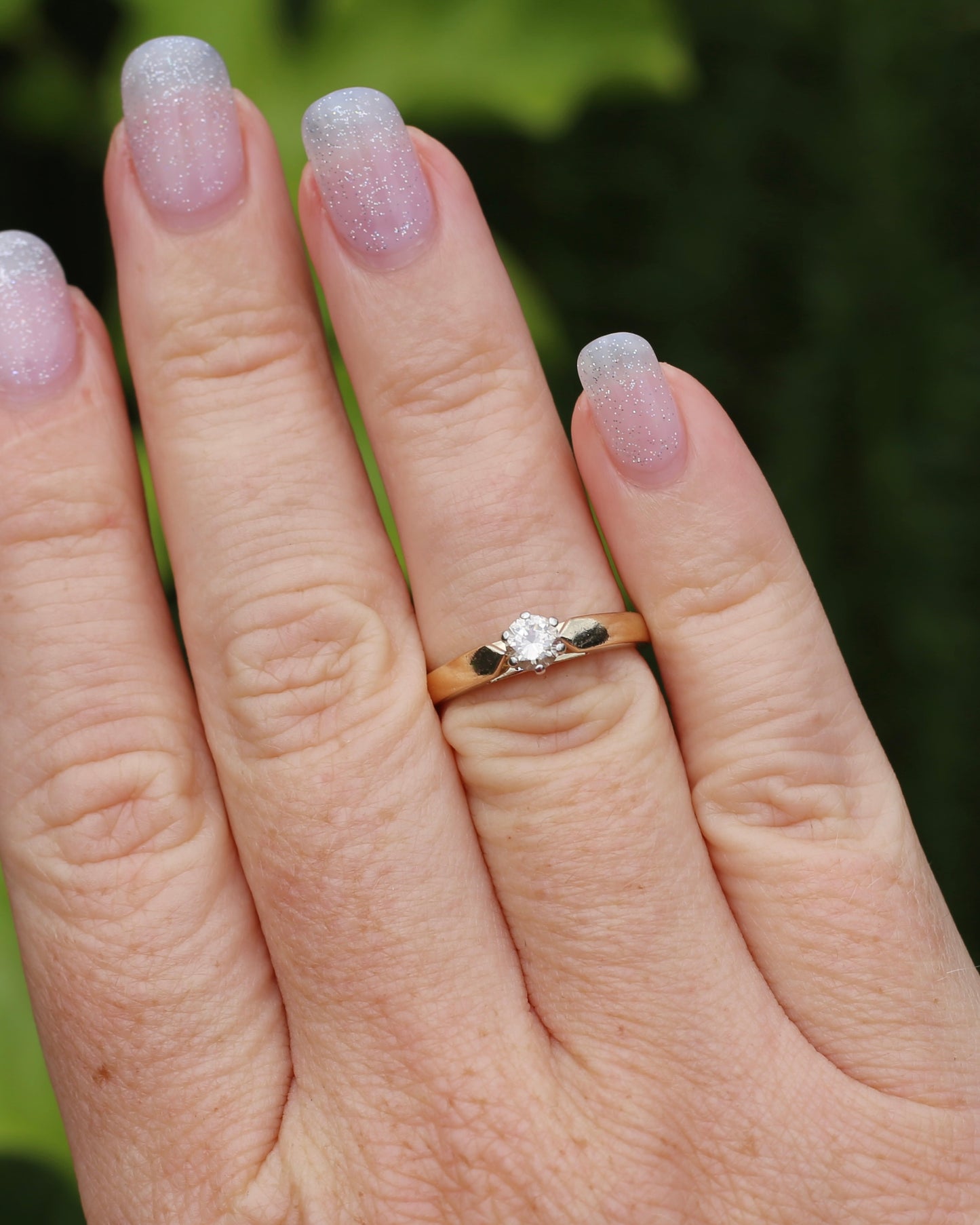 0.35ct Natural Champagne Diamond Solitaire, 9ct Yellow Gold (with white gold setting), size L or 5.75, 2.72g