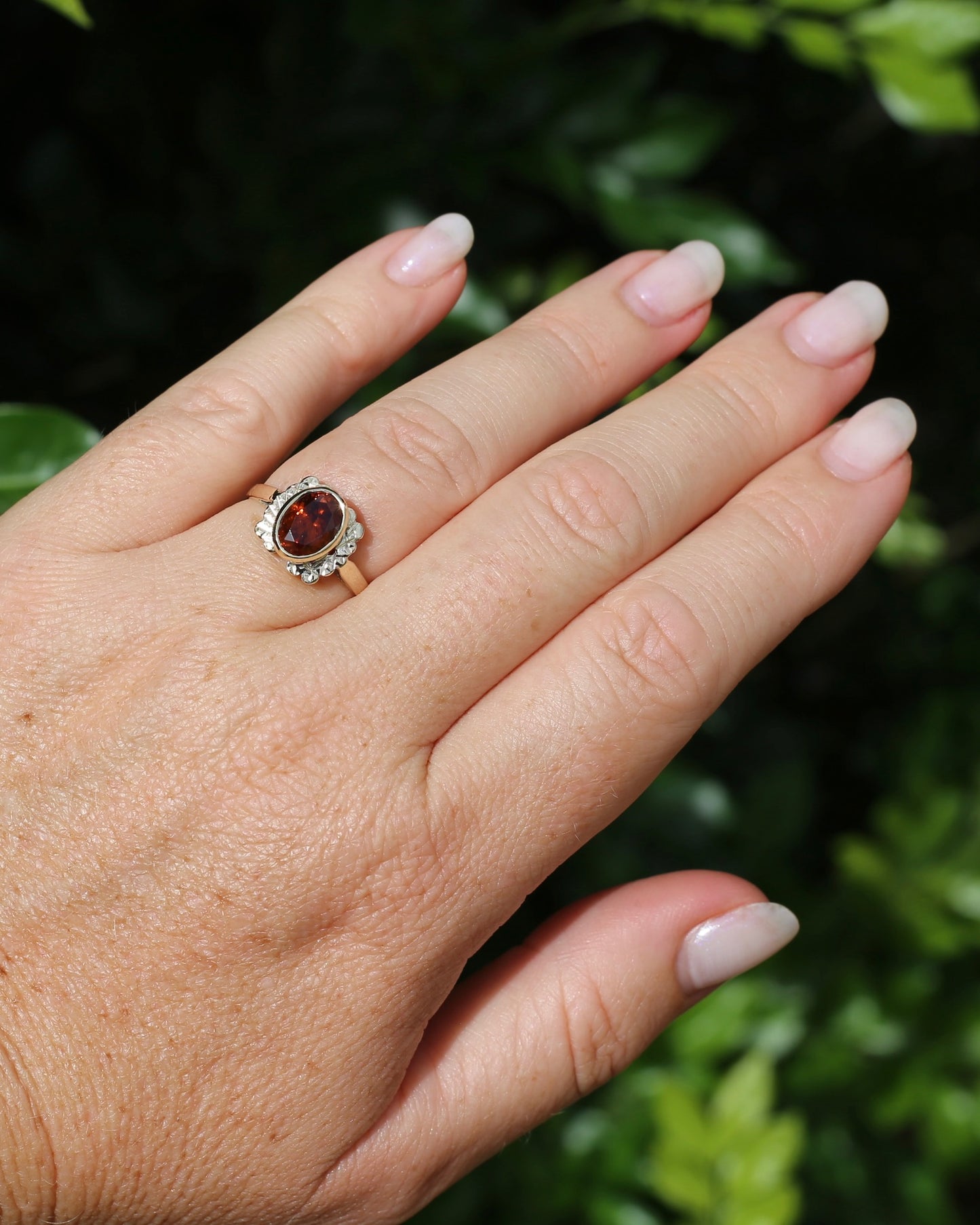 Custom Cut 3.54ct Oval Whiskey Brown Zircon, Bezel Set, 9ct Yellow Gold Birmingham Made 1994 Ring, size P or 7.75