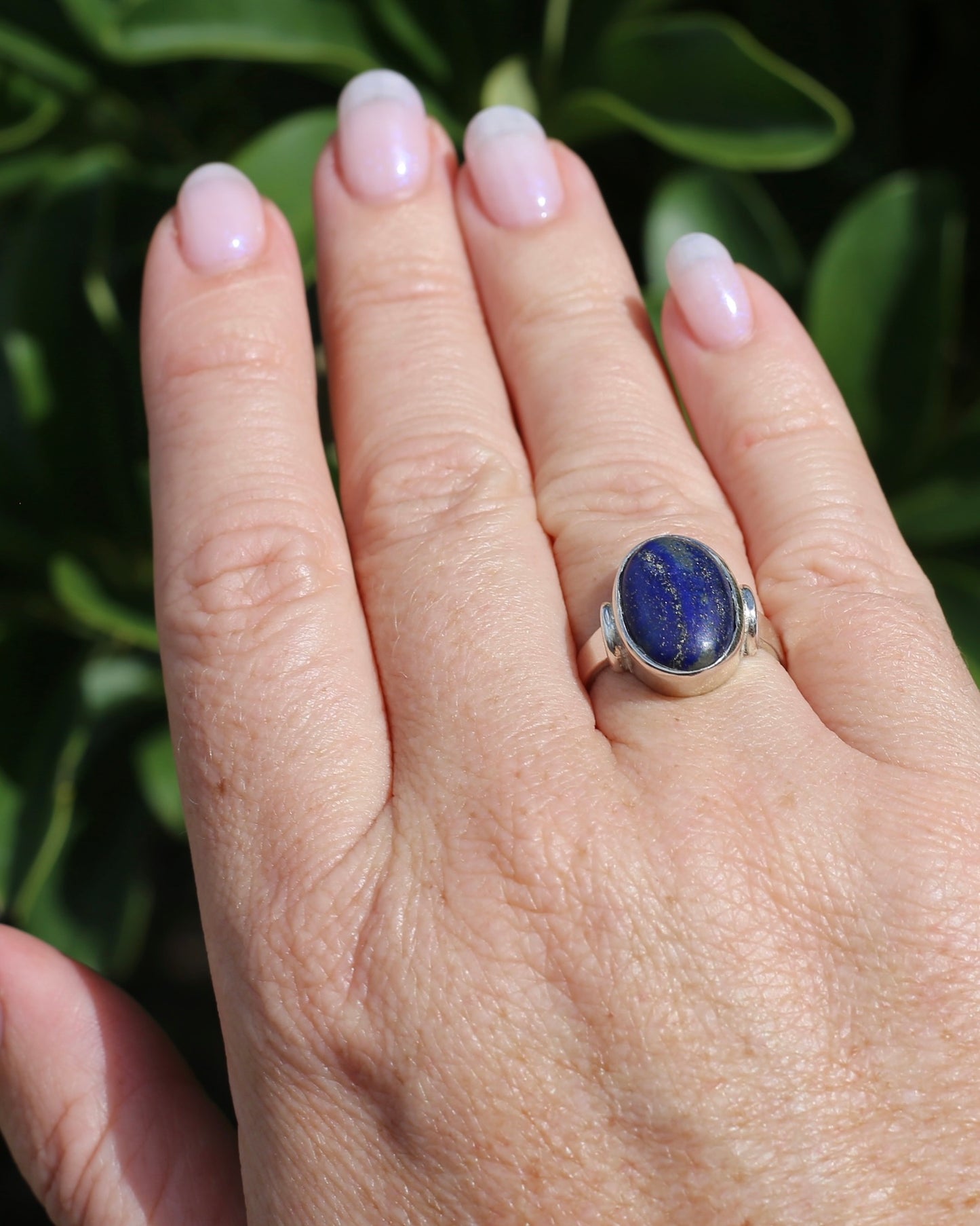 Lapis Cabochon in Silver Bezel Setting, Sterling Silver, size P1/2 or just under 8, 4.9g