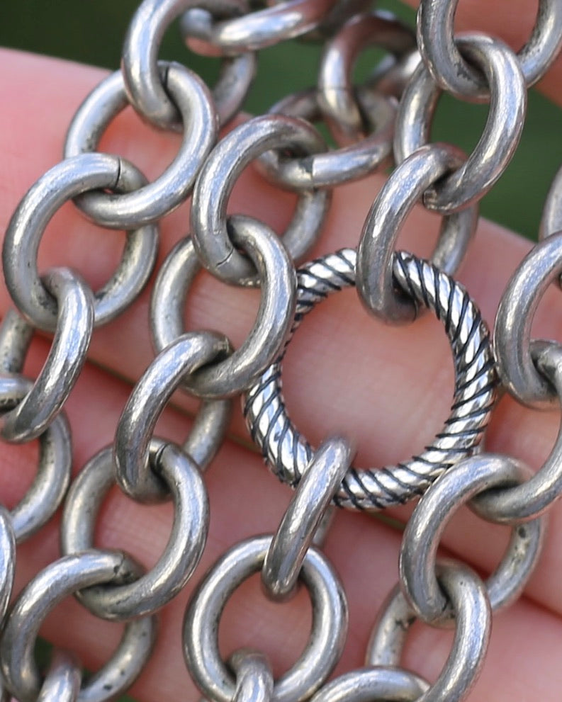 Vintage Chunky Oval Cable Chain with Textured Clasp, Sterling Silver, 42cm or 16.5inches, 50.7g