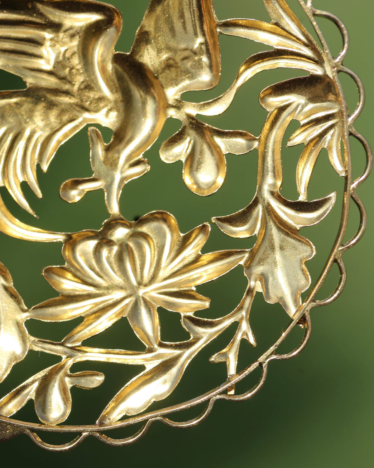 Vintage Chinese Fenghuang (Chinese Phoenix) and Floral Openwork Pendant and Chain, 22ct Gold, 24.34g combined