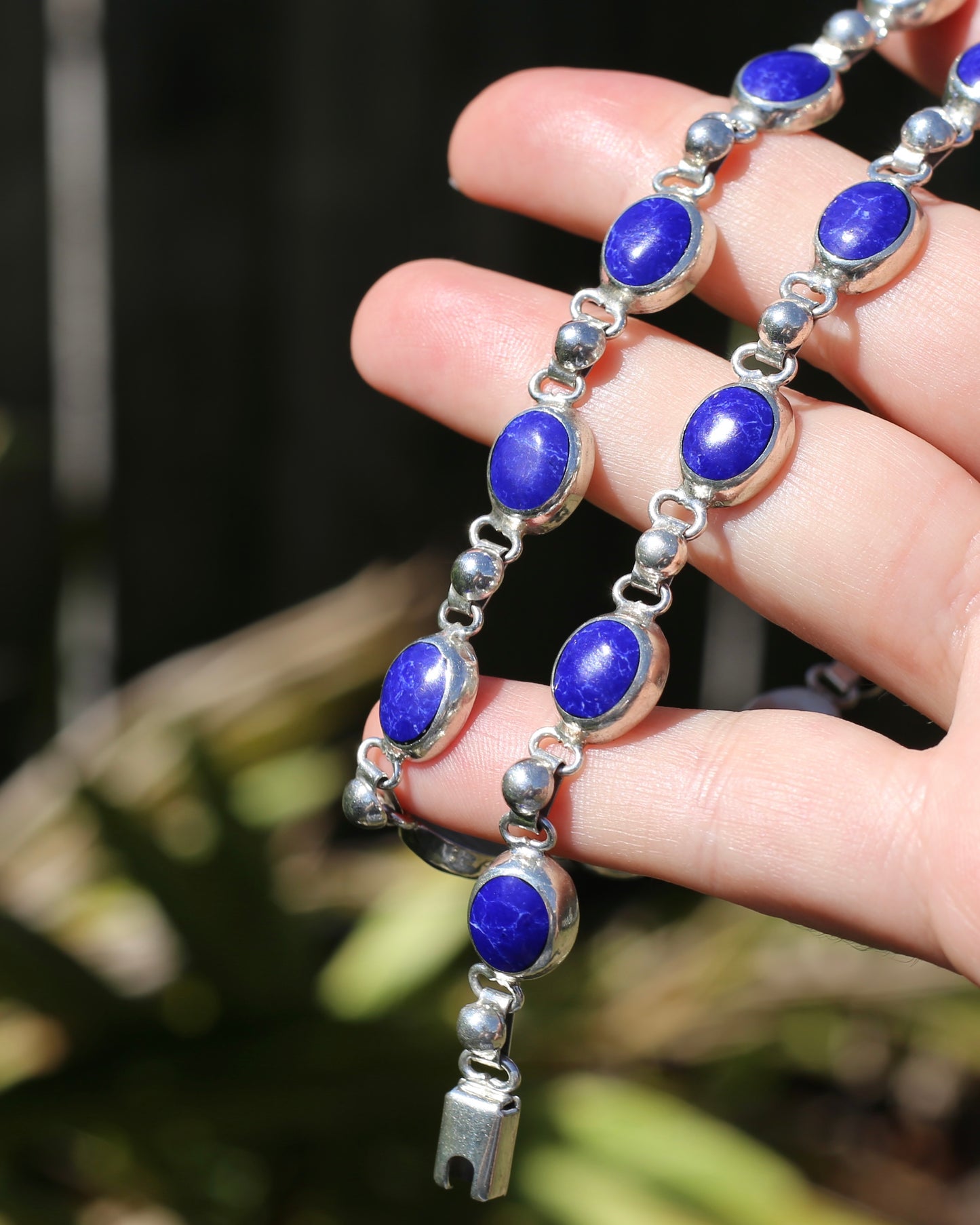 Vintage Mexican Bezel Set Lapis Necklace, 19 inches or 48cm, 51.6g