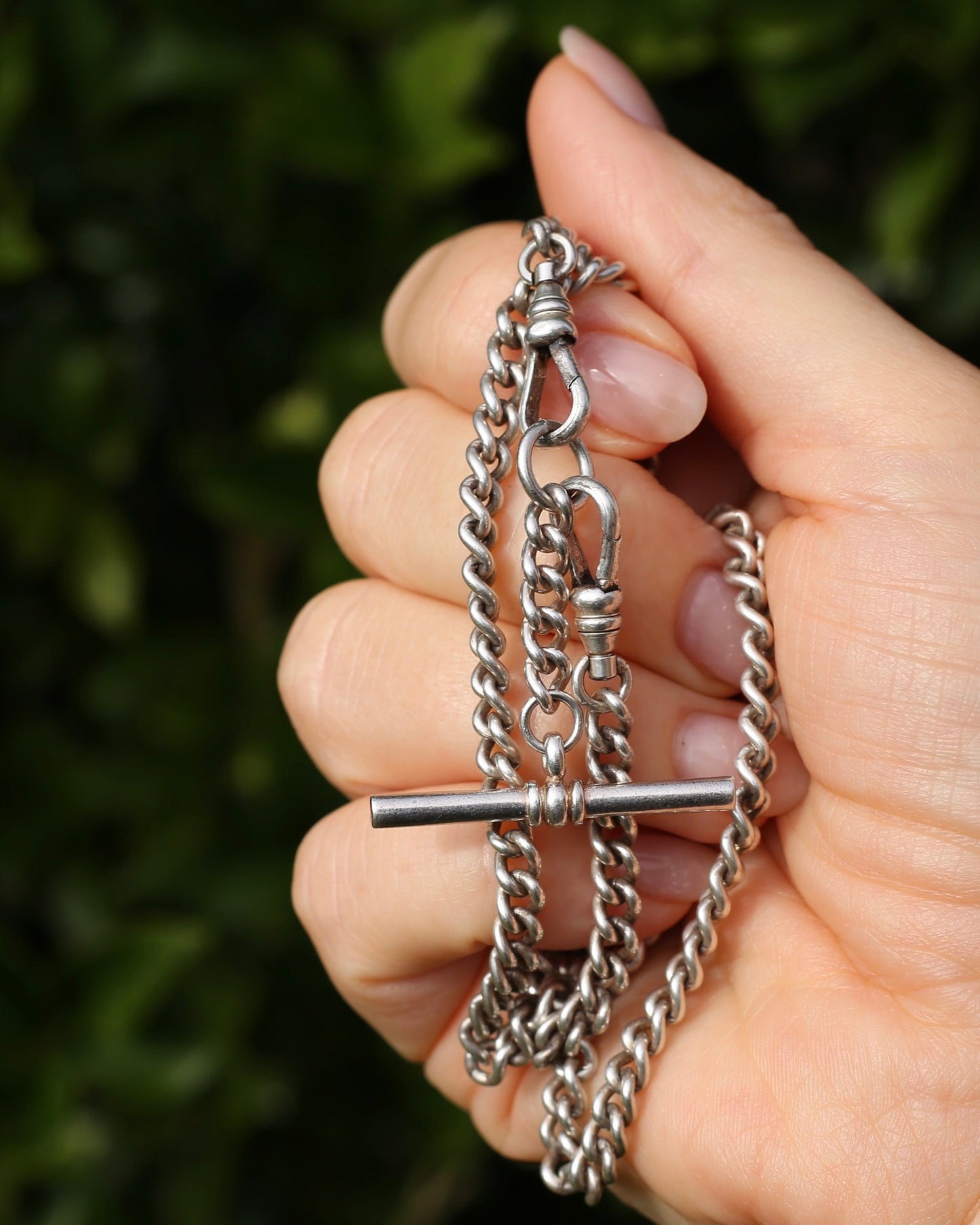 Vintage Silver Albert Chain, Likely American Made, Double Albert Clasp and Removable T-bar, Sterling Silver, 51.5cm