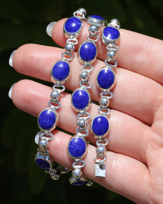 Vintage Mexican Bezel Set Lapis Necklace, 19 inches or 48cm, 51.6g