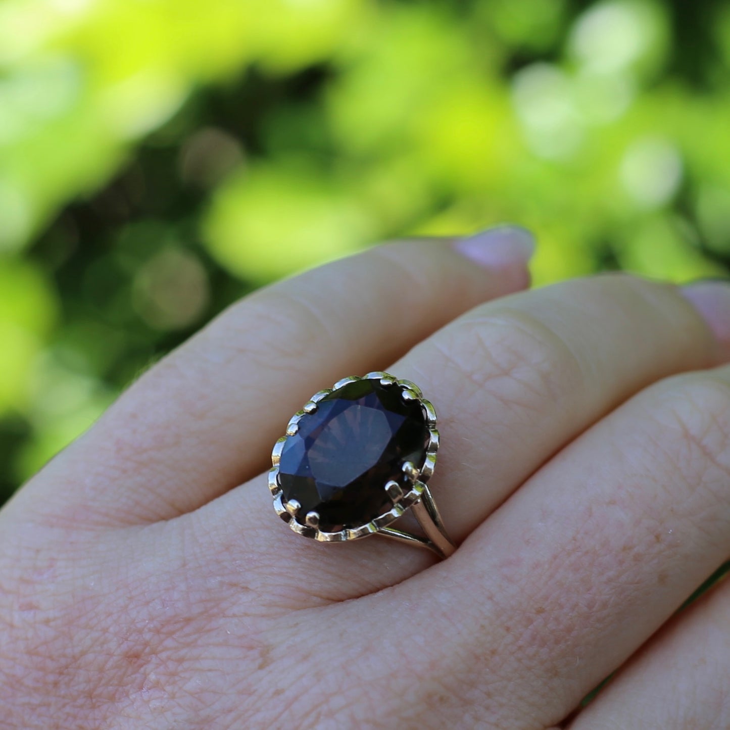 Gorgeous 1973 7.5ct Smoky Quartz Cocktail Ring, size N or 6.75