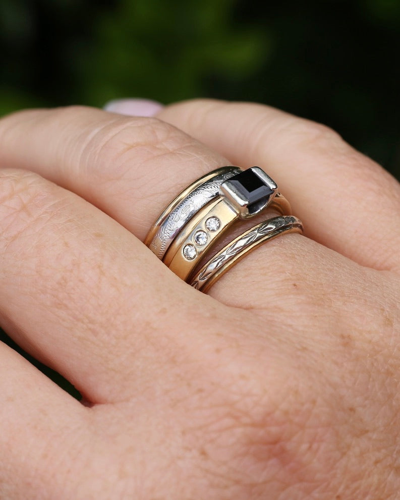 Vintage Chunky East West Set Sapphire and Flush Set Diamonds, 9ct Yellow and White Gold, size 9 or S