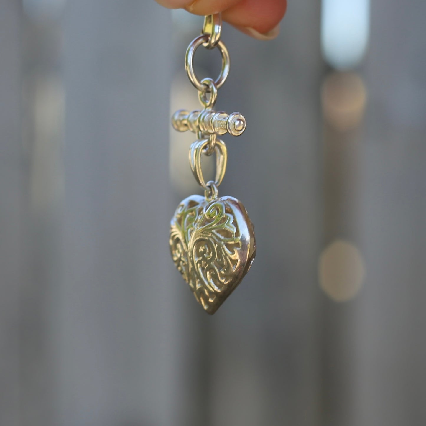 Modern Filigree Heart Fob with T-bar, 7.79g