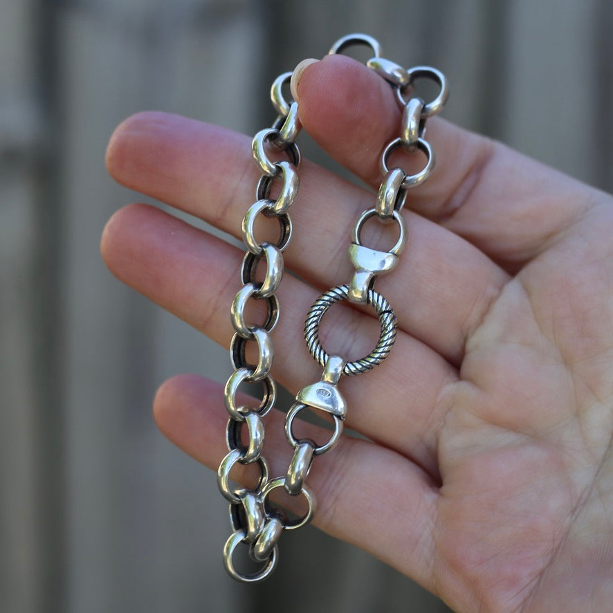 Hollow Silver Round Belcher Bracelet with Fancy Clasp