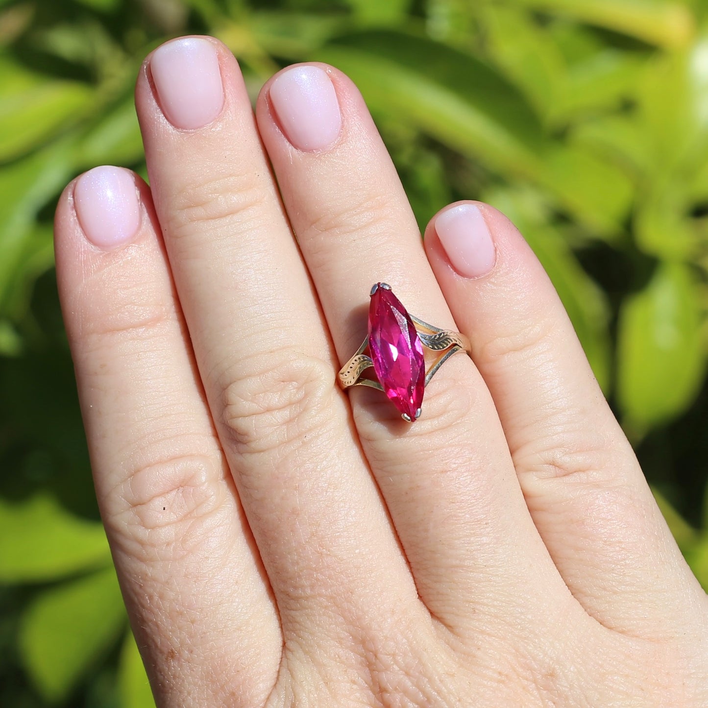 Mid Century Russian Synthetic Ruby Ring, 14ct Rosey Gold, size L1/2 or 6