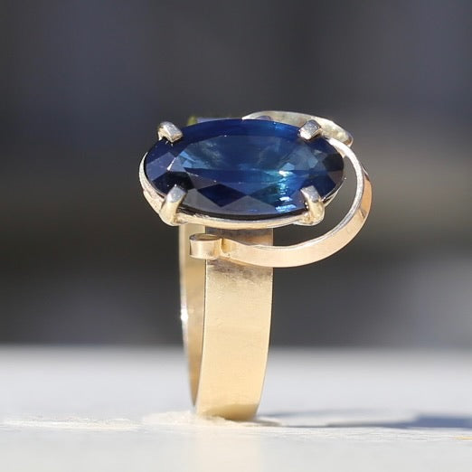 1980s 4ct Australian Parti Sapphire Retro Ring, 9ct Yellow Gold, size X or 11.5 (easily sizeable) with valuation