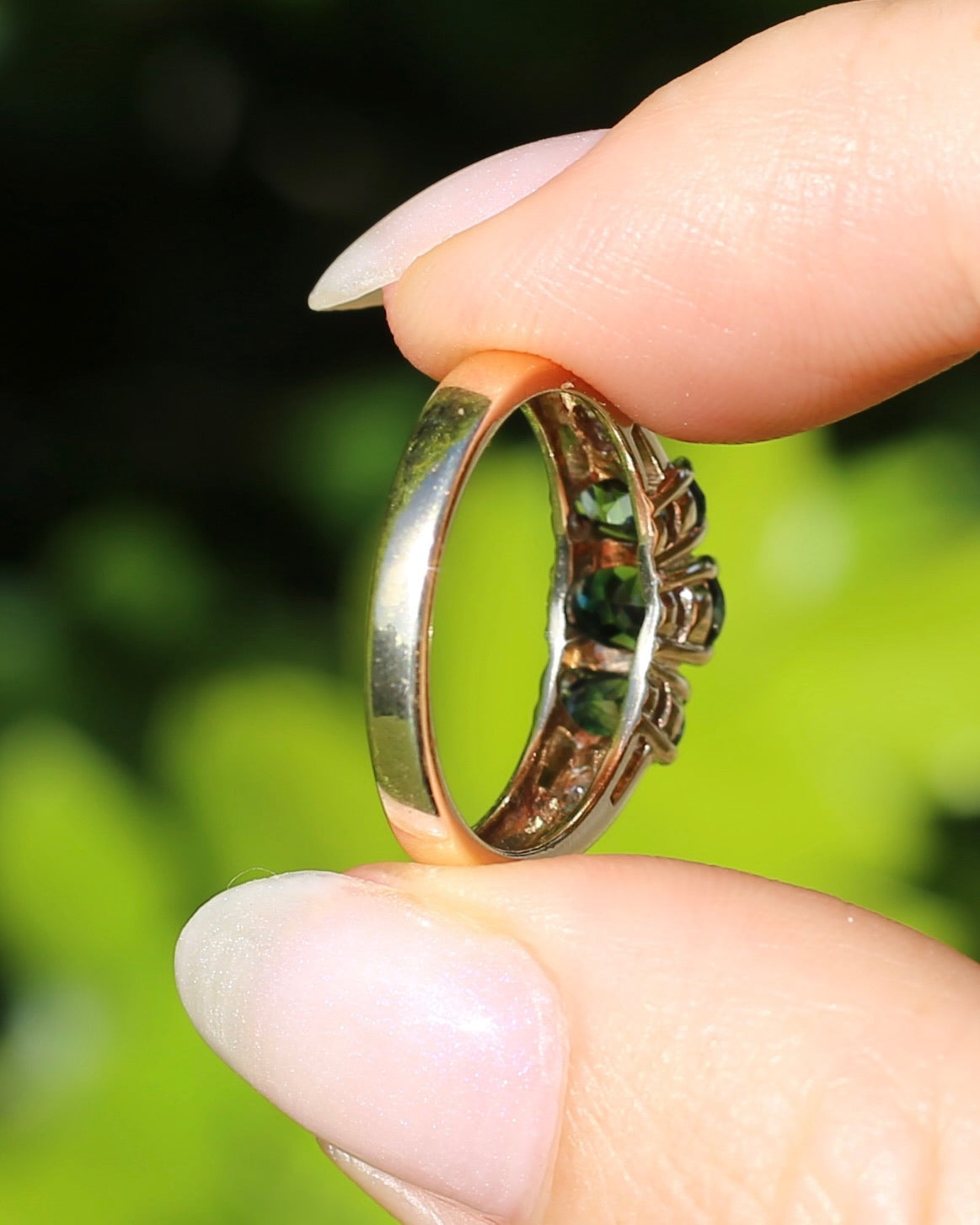 2.1ct Parti Sapphire Trilogy with Channel Set Diamonds, in Vintage 9ct Yellow Gold Ring, size O or 7.25