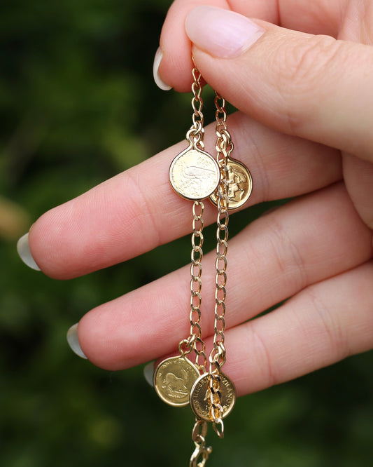 Italian made Miniature Coin Curb Charm Bracelet, 9ct Yellow Gold, 18cm or 7 inches