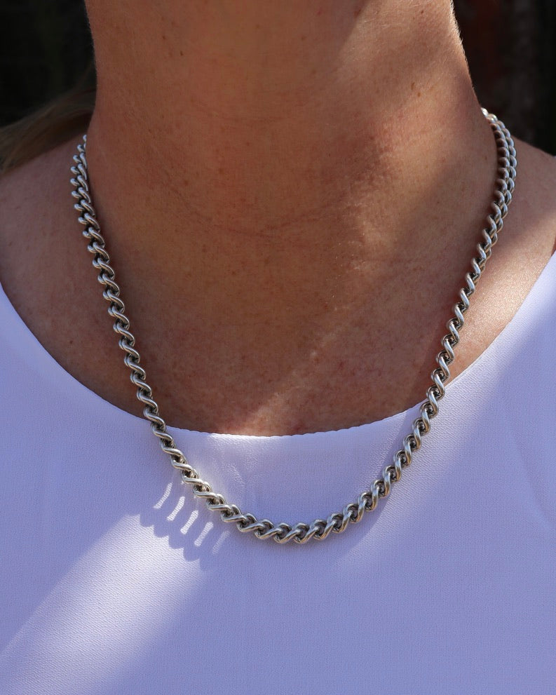 Vintage Silver Albert Chain, Likely American Made,  Swivel Albert Clasp, Sterling Silver, 50cm on 19.75 inches, 61.5g