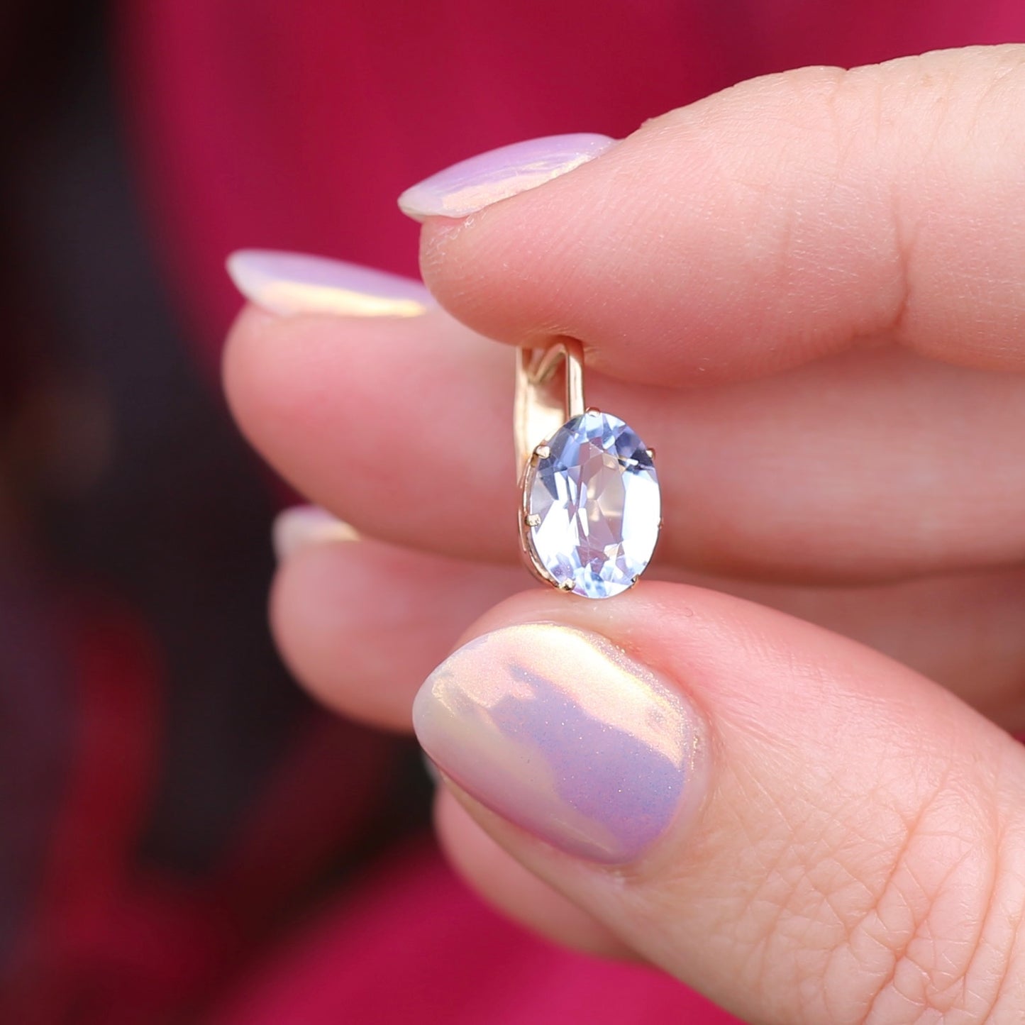 Vintage Russian Pale Lilac Blue Spinel Earrings with Lever Backs, 14ct Rosey Gold, 3.03g