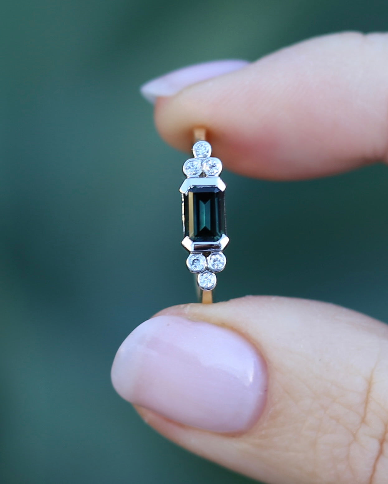 Vintage East West Set Natural Sapphire and Diamond Ring, 18ct Yellow and White Gold, size O or 7.25, 3.36g, with valuation