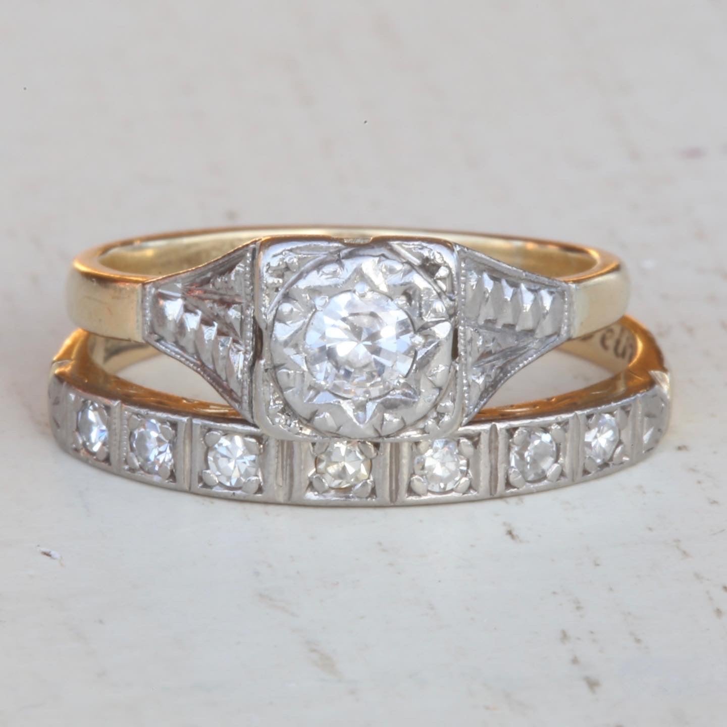 1930s Art Deco Inspired Platinum and 18ct Gold Solitaire Ring, size N or almost 6.75