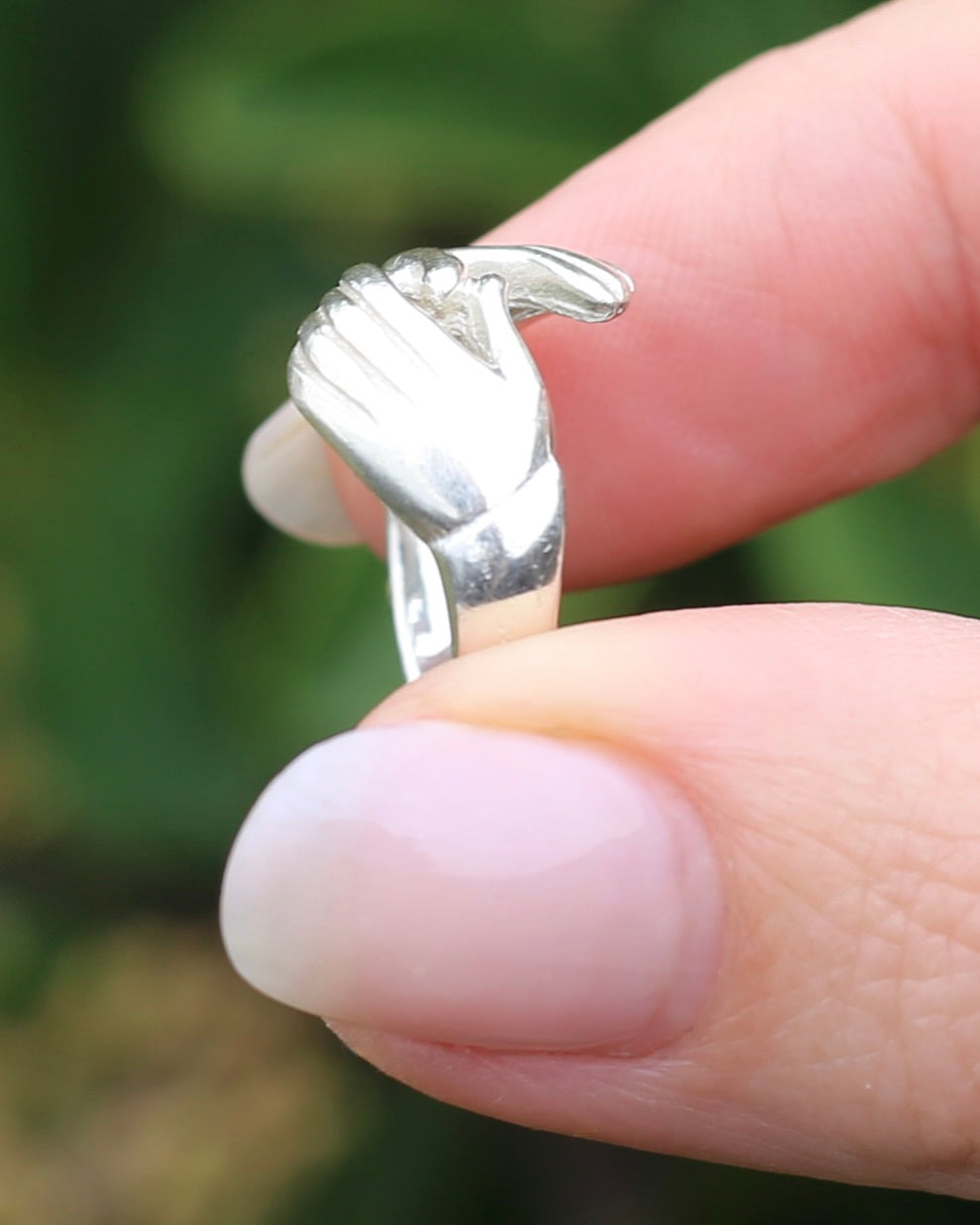 Modern Fede or Gimmel Ring, Sterling Silver, size L1/2 or 6, 3.8g