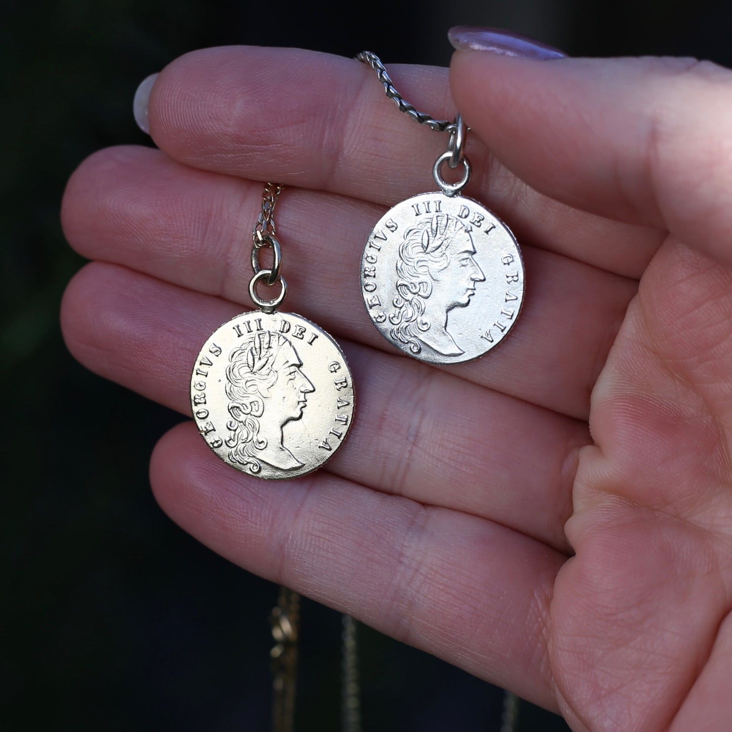 In Memory of the Good Old Days 1788 Gambling Token Pendant - King George III Reverse, Silver and 9ct Gold