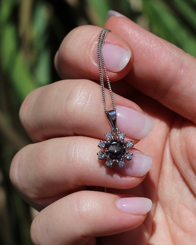 1.53ct Australian Zircon and Diamond Pendant, 14ct White Gold, 1.87g