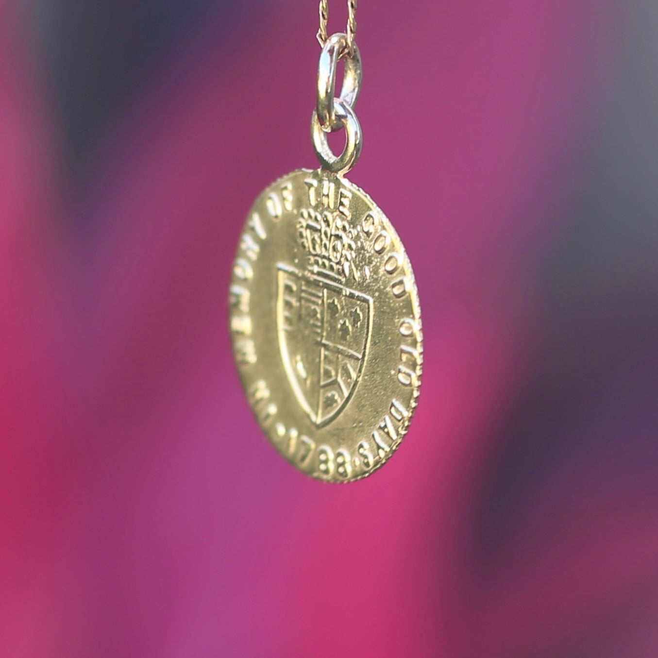 In Memory of the Good Old Days 1788 Gambling Token Pendant - King George III Reverse, Silver and 9ct Gold