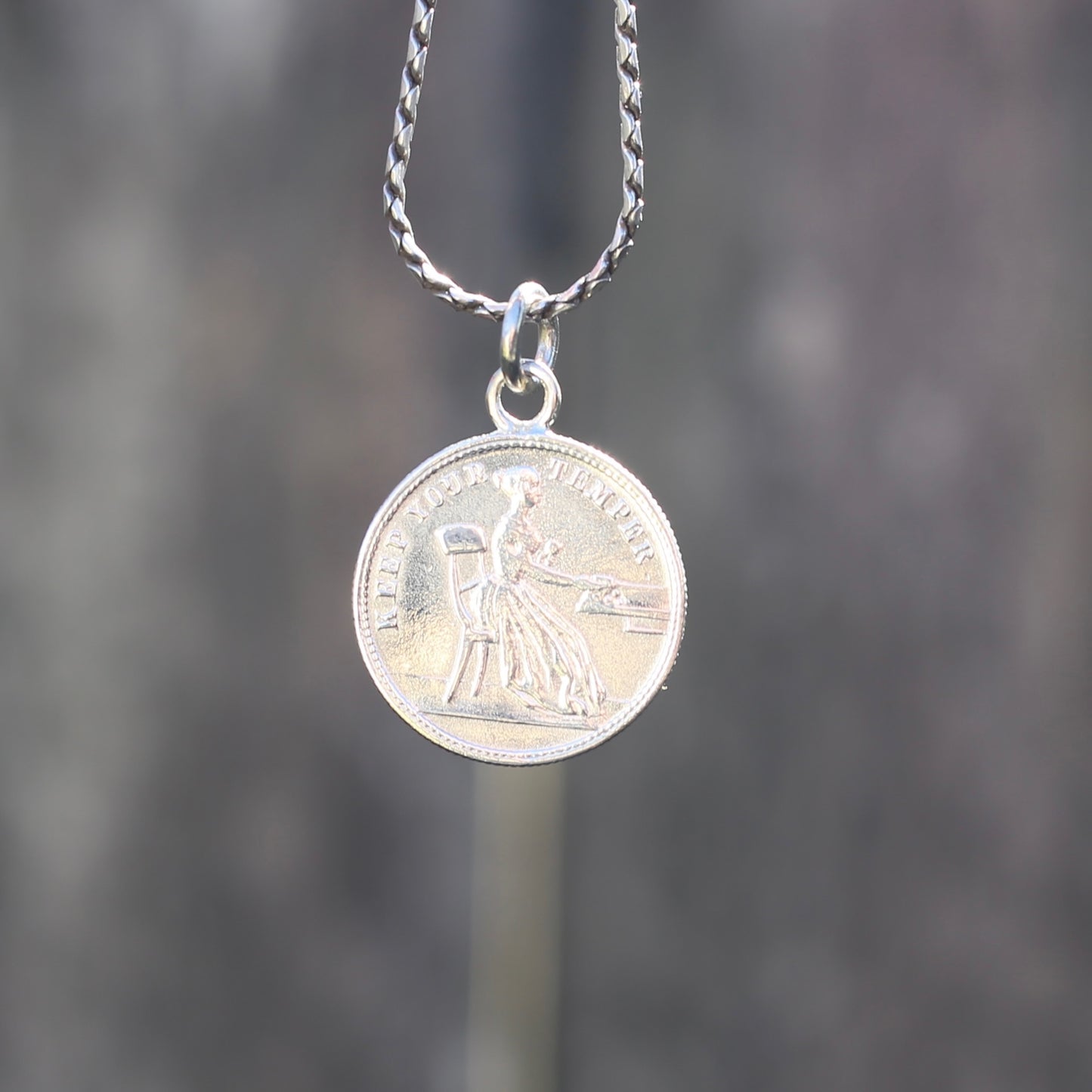 Keep Your Temper Gambling Token Pendant - Queen Victoria Reverse, Silver and 9ct Gold