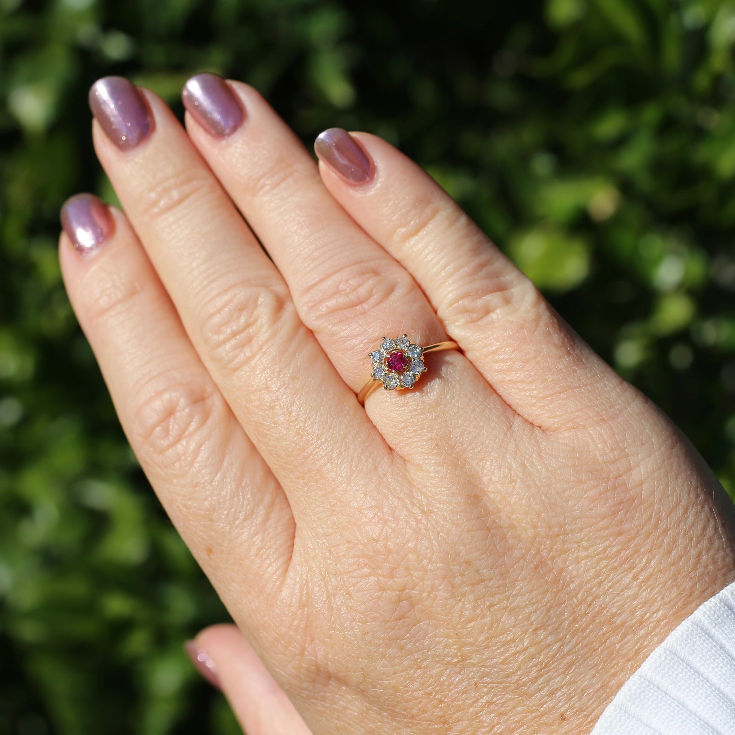 Antique Ruby and Old Cut Diamond Cluster, 15ct Yellow Gold, size O or 7.25 with valuation