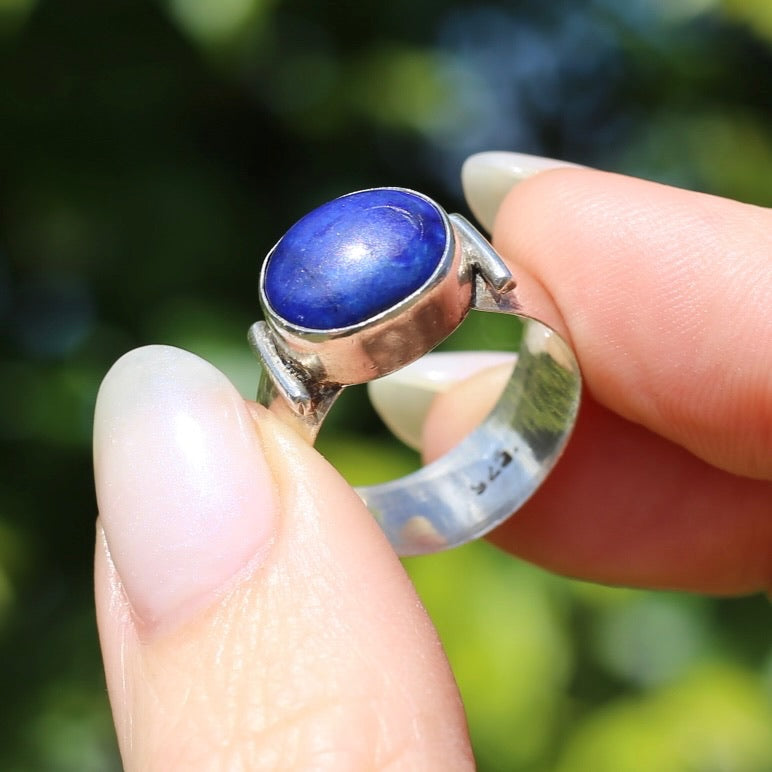 East West Set Oval Lapis Lazuli, Sterling Silver, size P or 7.5 (fits about a size smaller)