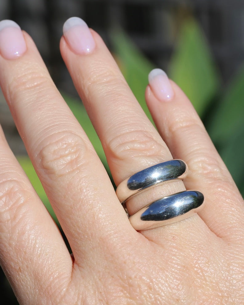 Structural Double Band Silver Ring, Sterling Silver, size R1/2 or just under 9, 12g