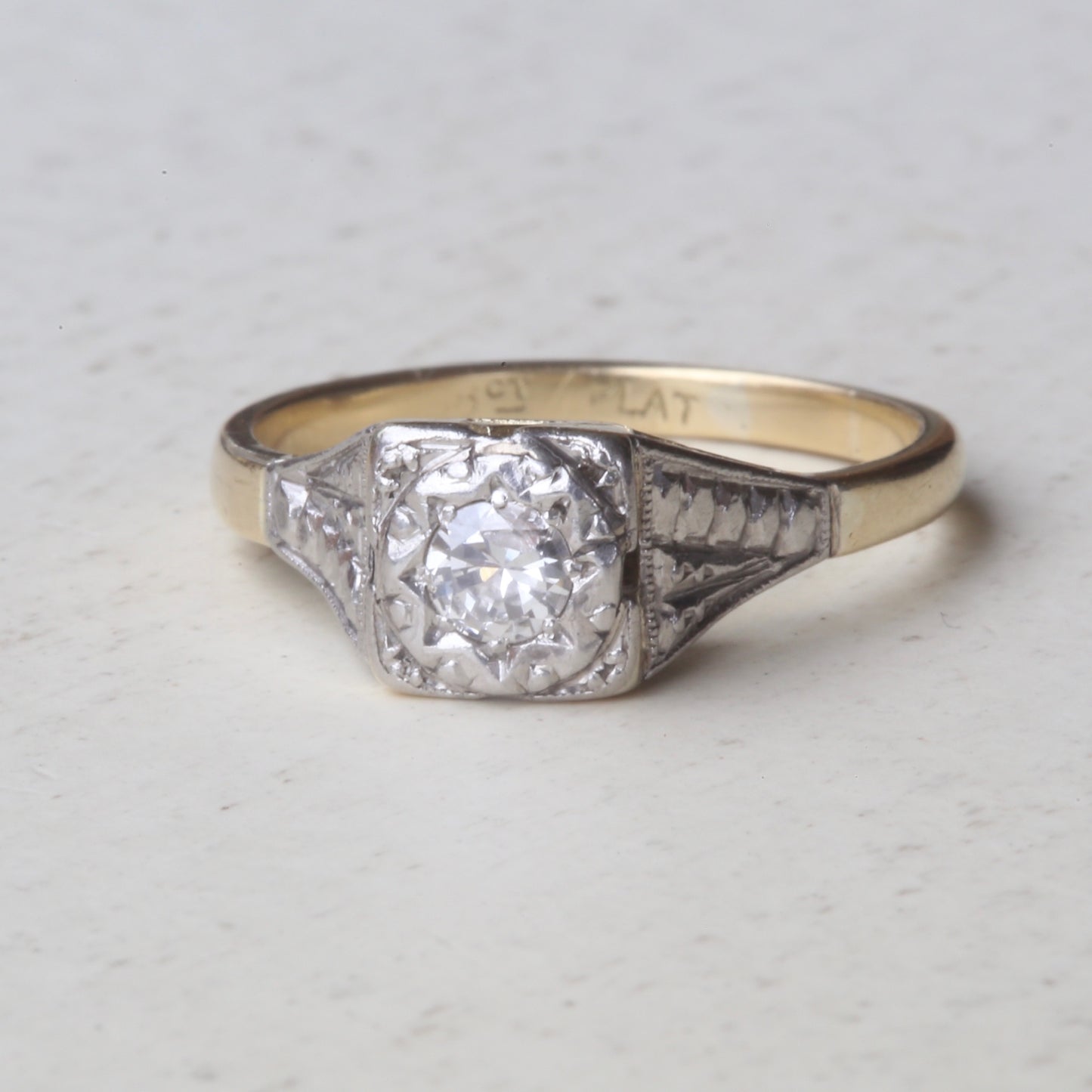 1930s Art Deco Inspired Platinum and 18ct Gold Solitaire Ring, size N or almost 6.75