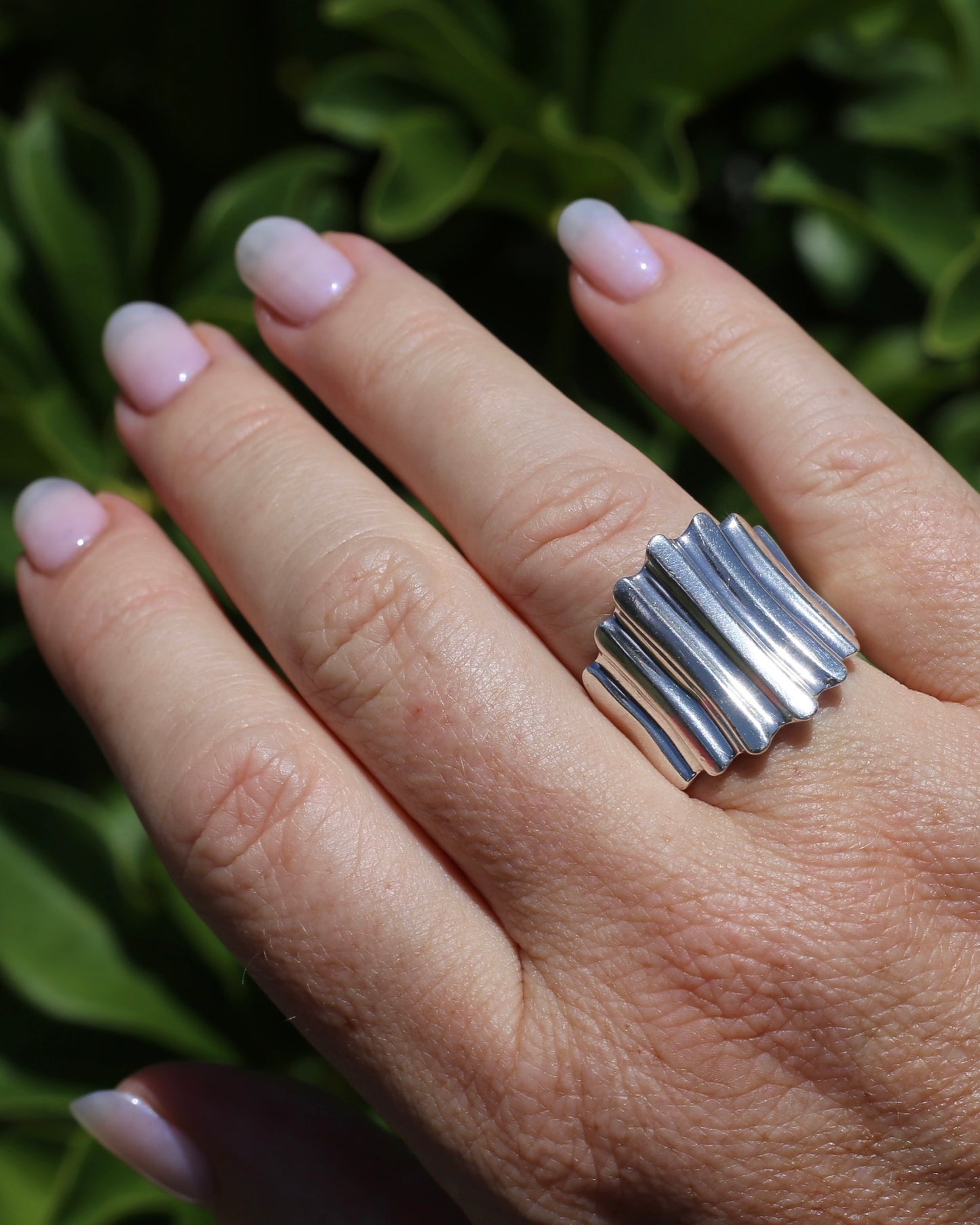 Architectural Corrugated Silver Ring, Sterling Silver, size R or 8.5, 9.42g