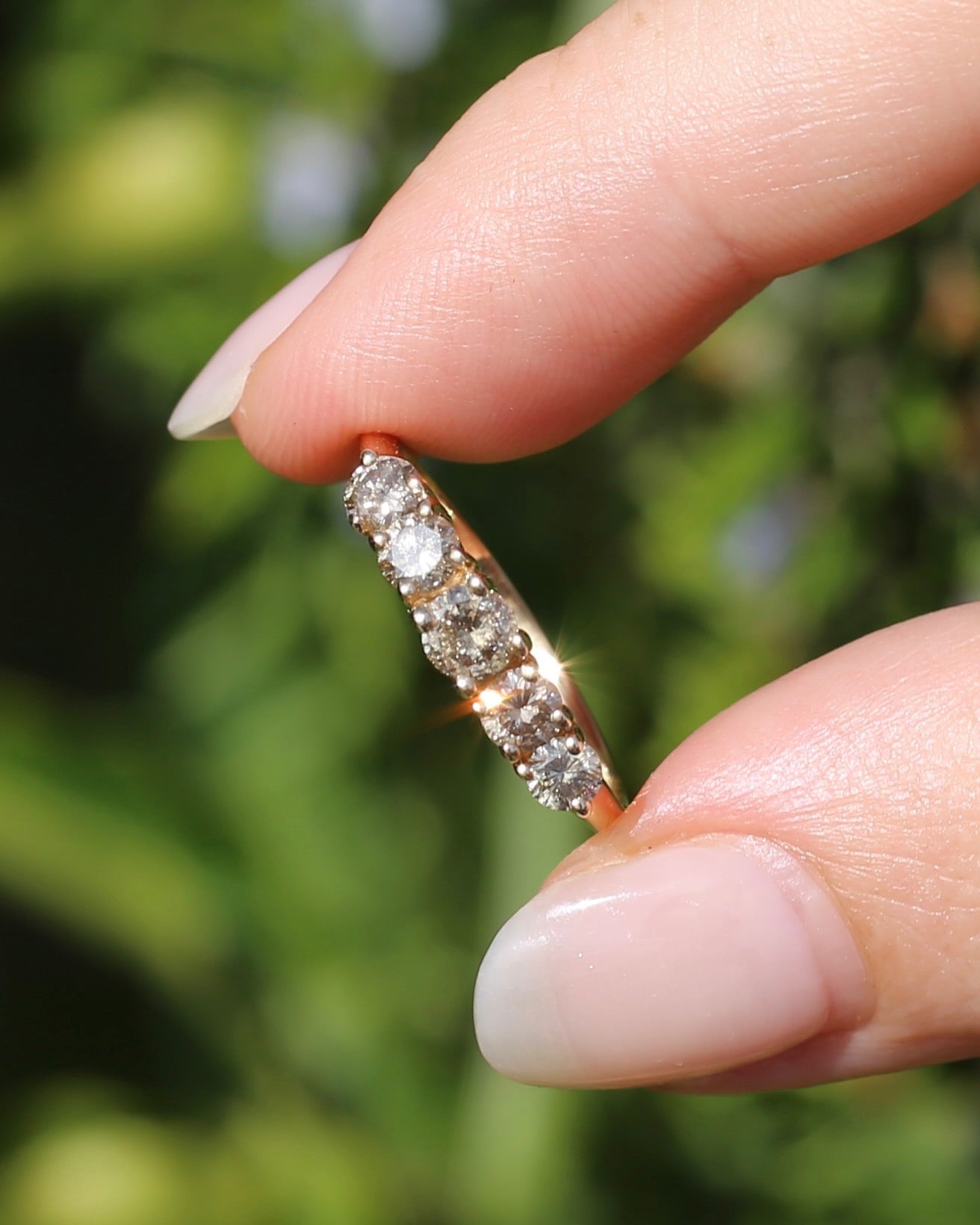 ON HOLD Five Stone Champagne Diamond Ring, 14ct Yellow Gold, size S1/2 or 9.25, 2.6g, with valuation