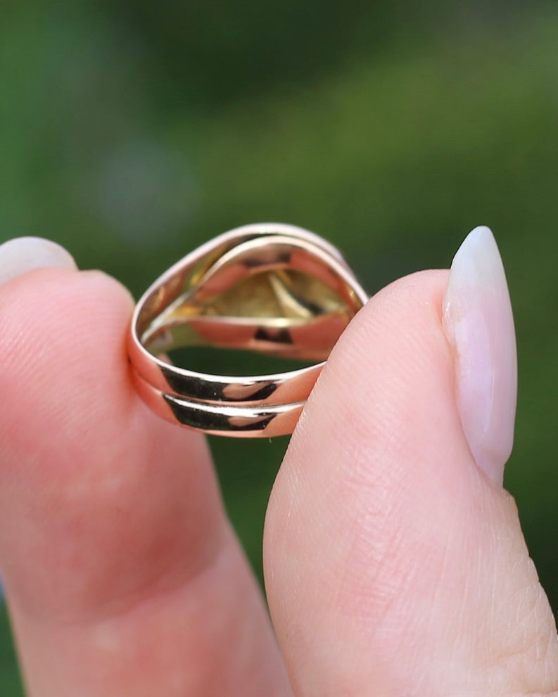 Antique 1907 Birmingham Made Double Snake Ring, 9ct Old Rosey Gold, size I1/2 or 4.5, 3.22g