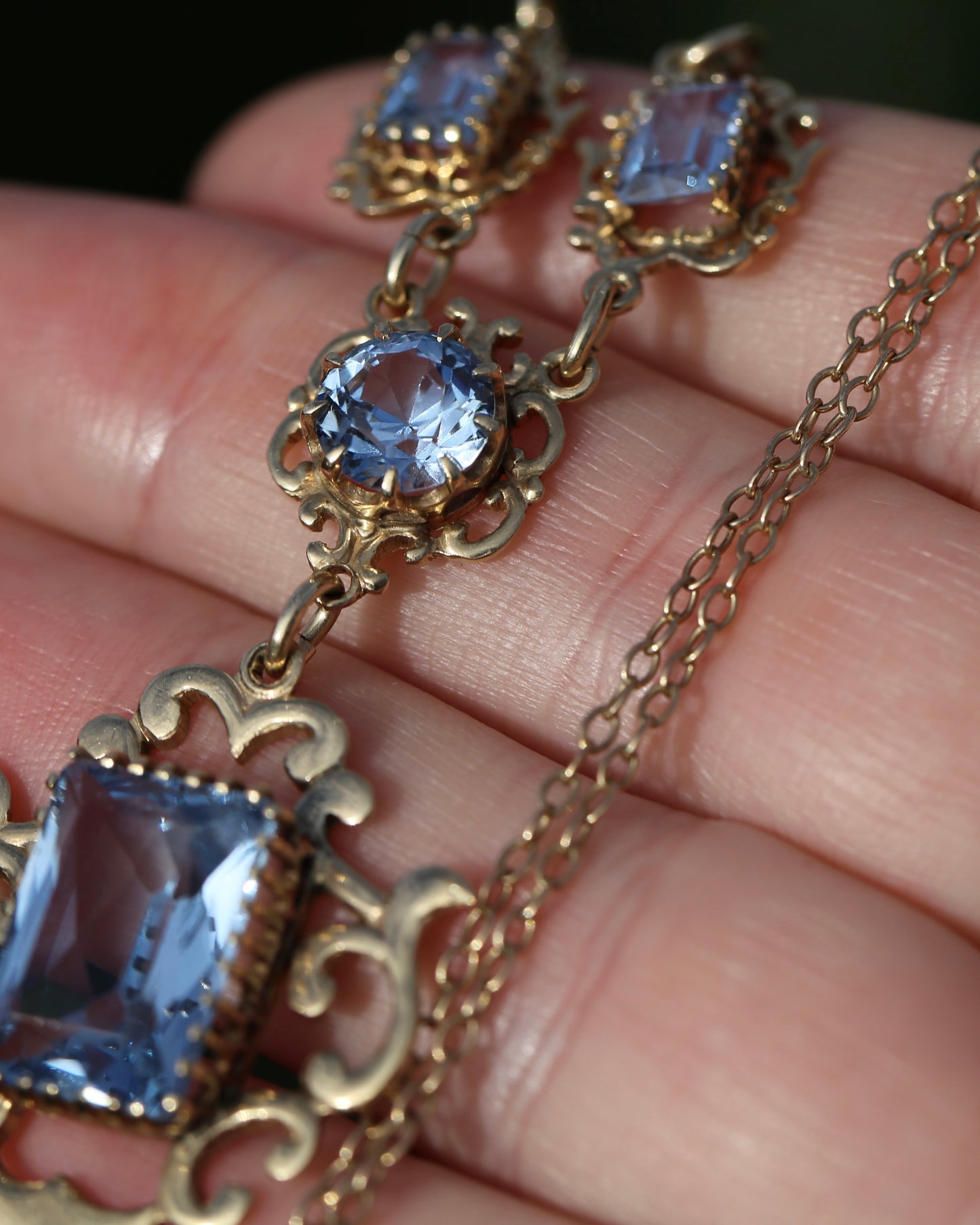 Vinitique Blue Spinel Necklace, 9ct Yellow and Old Rosey Gold, 42cm or 16.5 inches, 9.56g