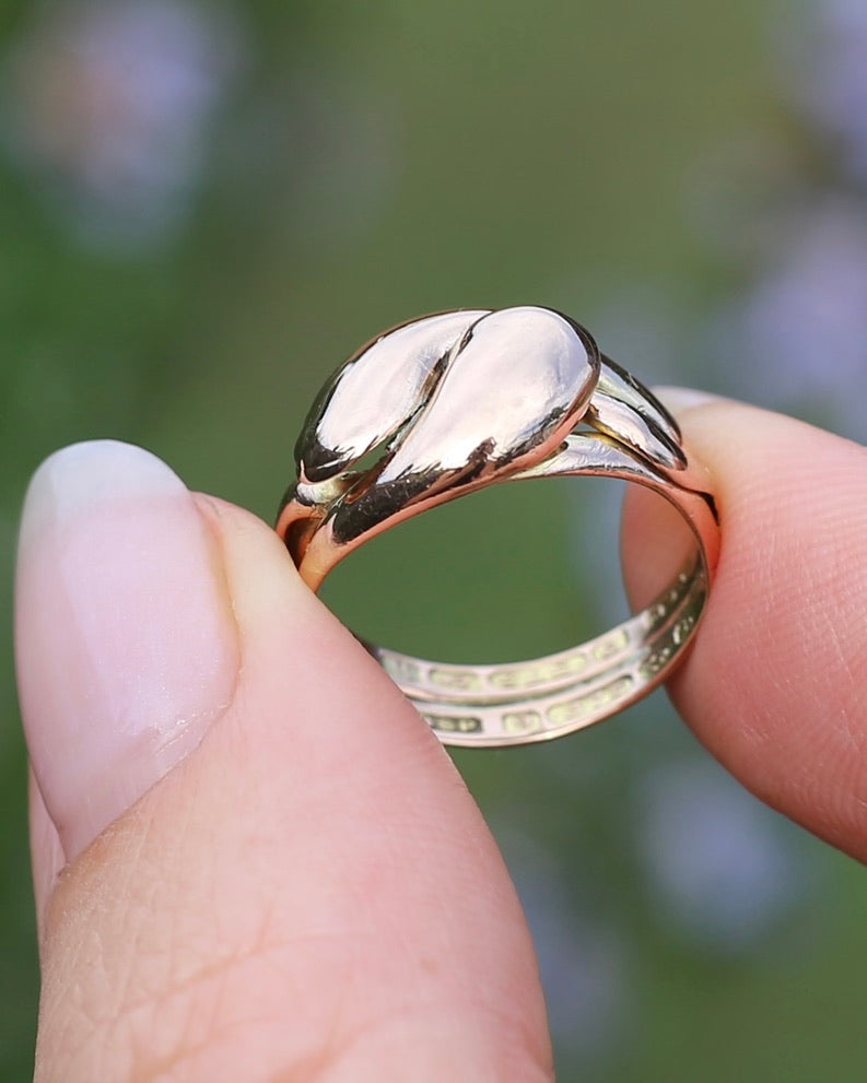 Antique 1907 Birmingham Made Double Snake Ring, 9ct Old Rosey Gold, size I1/2 or 4.5, 3.22g