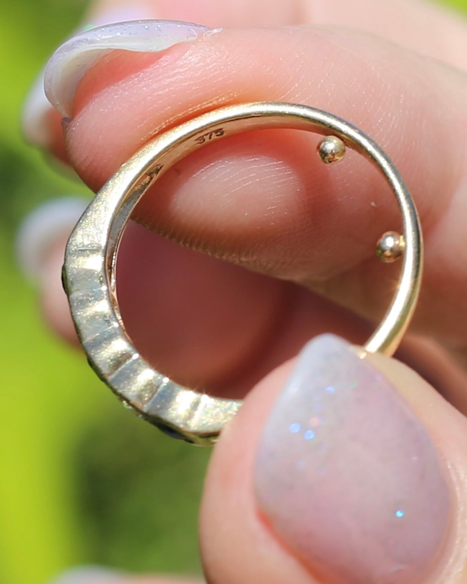 Second Glance - Five Stone Sapphire and Diamond Semi Bezel Ring, 9ct Yellow Gold, approx size N or 6.75 with Arthritis Balls, 2.42g
