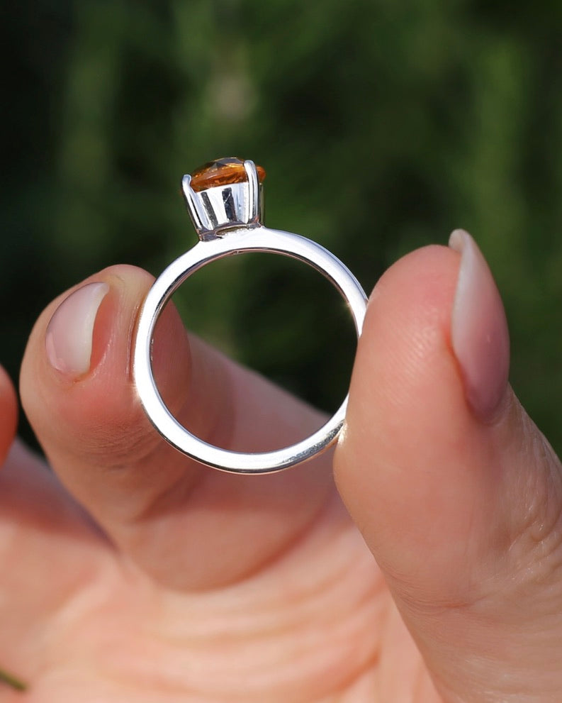 Vibrant Orange Citrine Ring, Sterling Silver, size P or 7.5, 3.1g