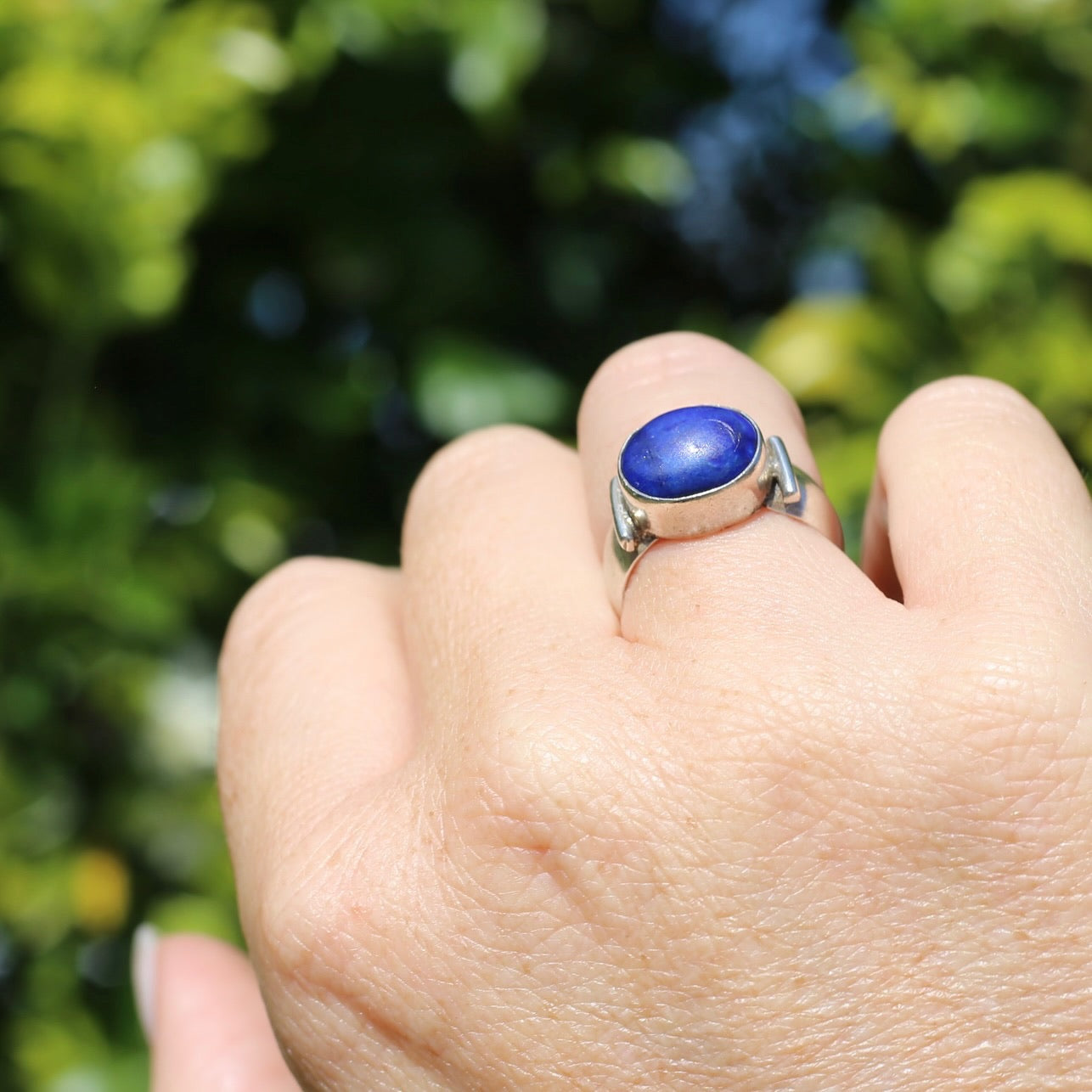 East West Set Oval Lapis Lazuli, Sterling Silver, size P or 7.5 (fits about a size smaller)