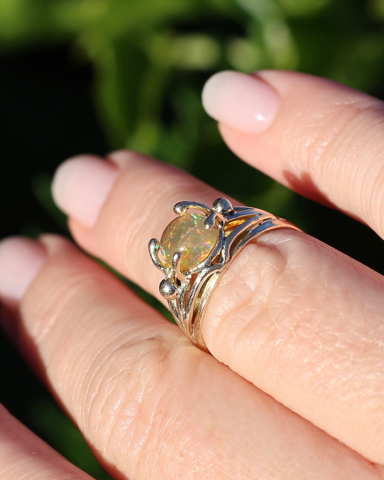 Mexican Opal Cabochon Ring, 14ct Yellow Gold, size 6 or L1/2
