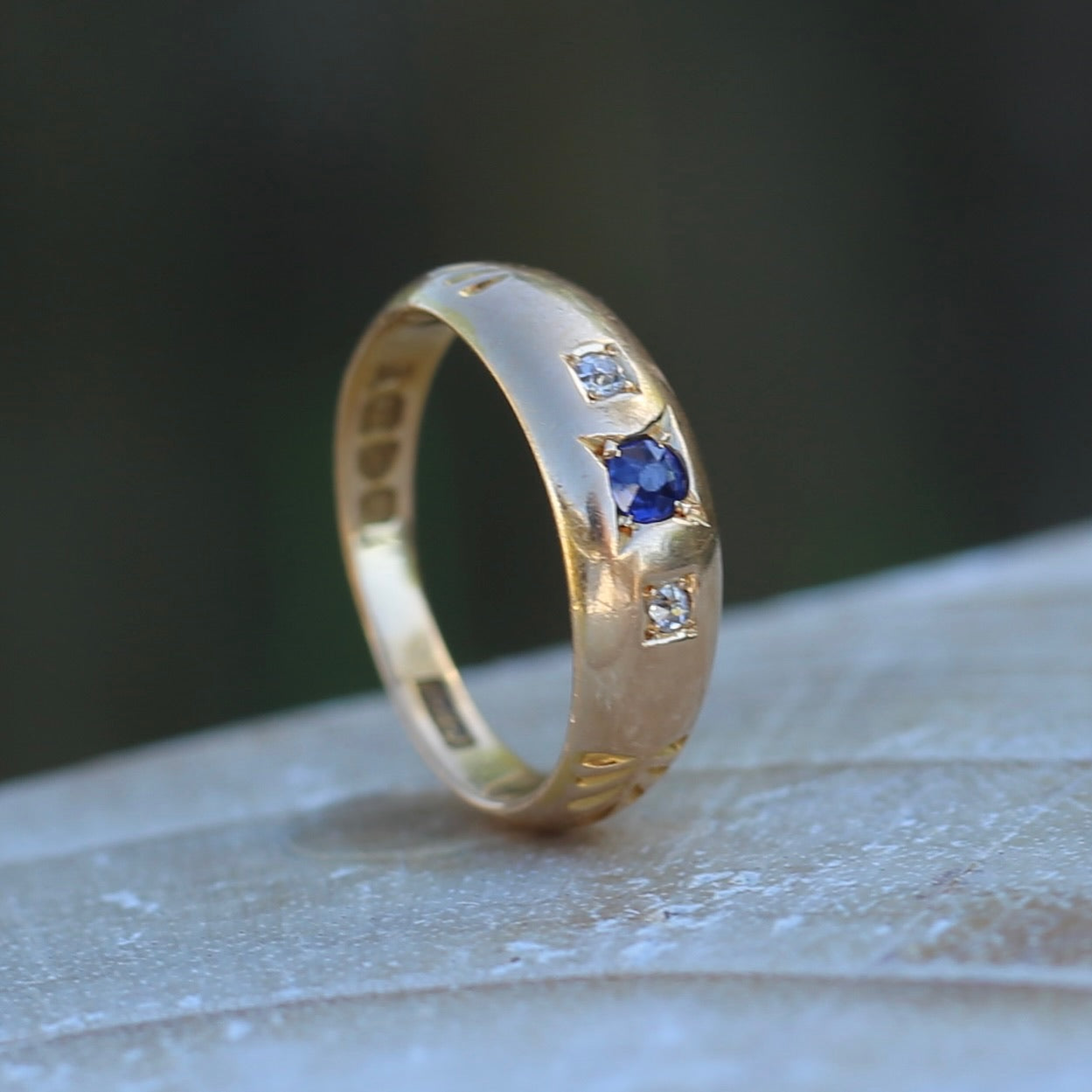 1896 Old Cut Sapphire and Diamond Gypsy Set Ring, 18ct Yellow Gold, size N or 6.75